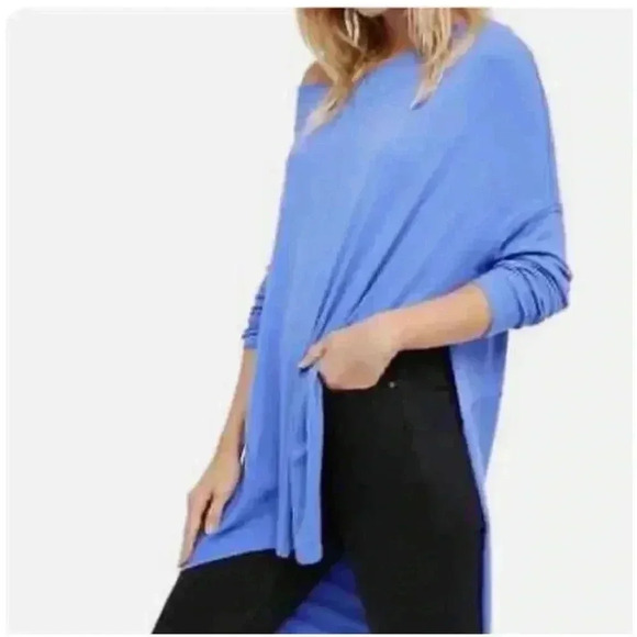 Free People We The Free Grapevine Periwinkle Off The Shoulder Hi Lo Tunic Size M - Picture 1 of 7